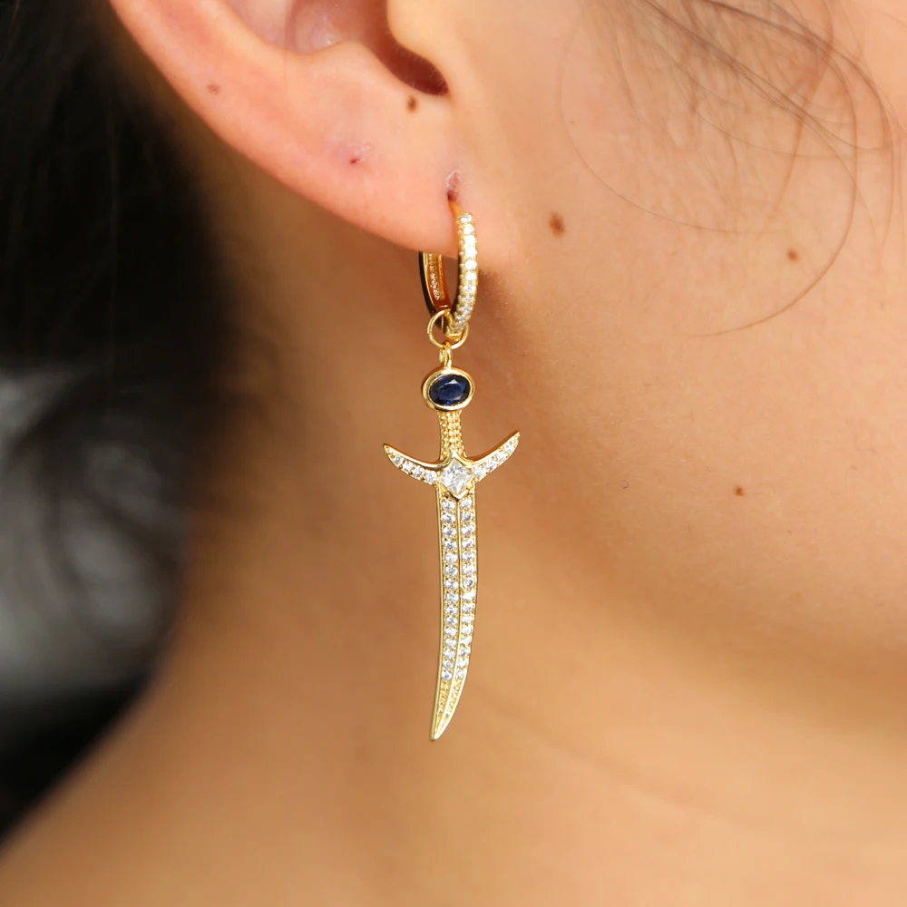 

2018 Fashion personality design Sword AAA level Micro-inlaid CZ zircon Asymmetry high quality charm female Pendant earrings