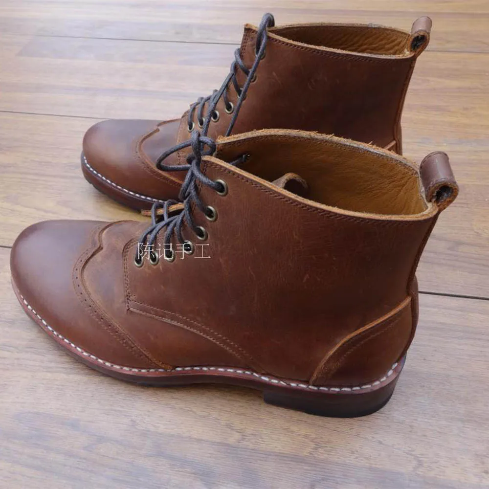 Boot De Couro Wingtip Sipriks Goodyear Vintage Masculinos 46 Homens Dedo marrom Redondo Genuíno Welted Sapatos 47 Ankle Pé Clássico Dos Do Vestido Botas Maritn Preto qwInx8Cnap