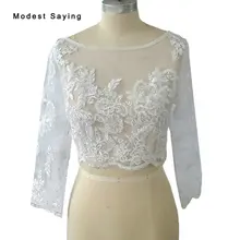 Элегантное платье с вырезом "лодочка" цвет слоновая кость свадебное кружевное болеро Свадебные жакеты лодки с 3/4 рукава аппликация, свадебные аксессуары, BB3