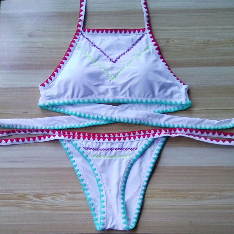 

2017 Sexy High Neck Brazilian Bikini Swimwear Women Halter Handmade Swim Wear Bathing Suit Low Waist Thongs Swimsuits Beachwear