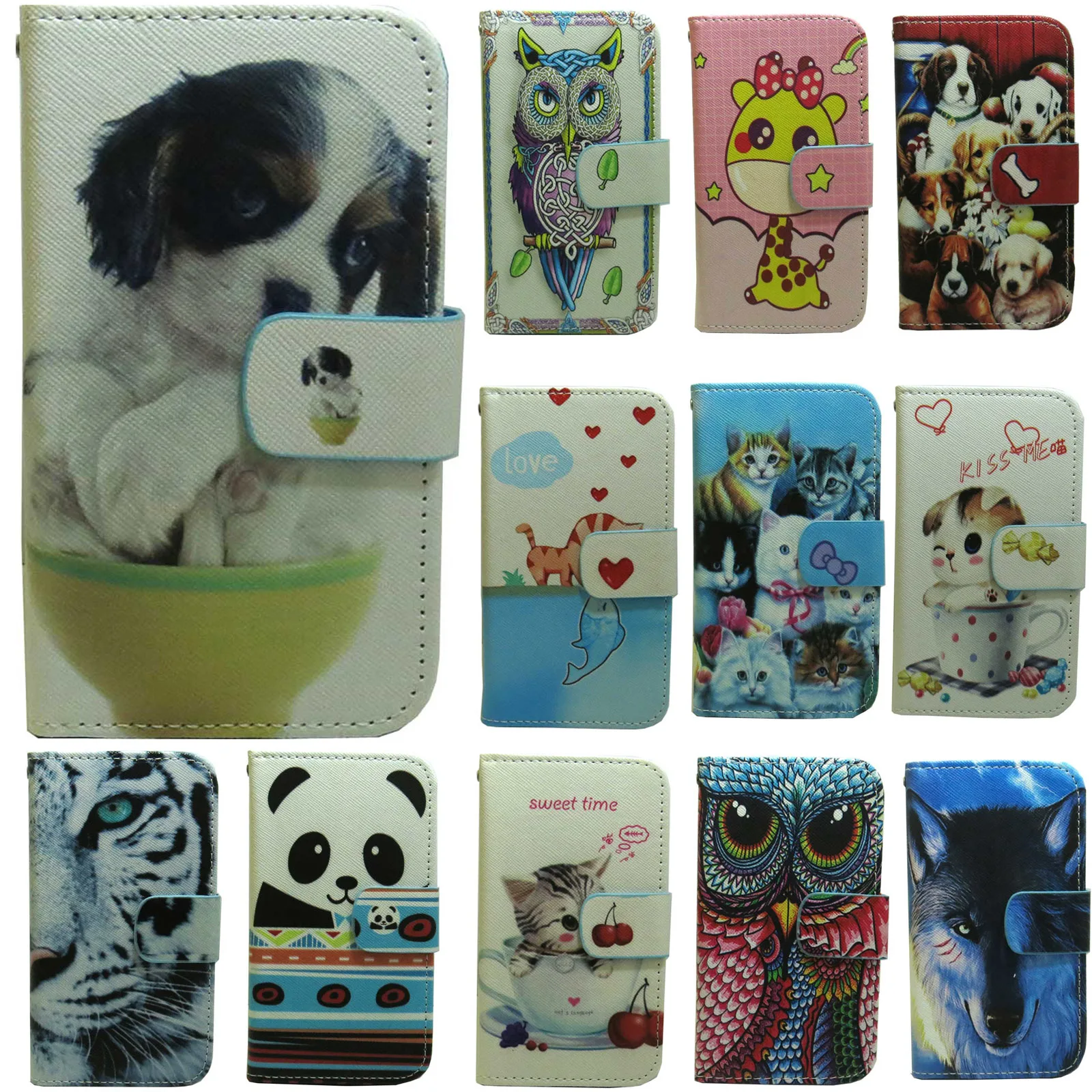 

OWL Cat Dog Wolf Panda Tiger Wallet Flip case cover for ZTE Blade V6 D6 V7 V8 L3 Apex Grand X4 V580 Max Pro Lite Mini