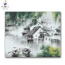 Пейзаж Живопись тушью картина маслом посылка diy Цифровая живопись маслом по номерам с комплектами для взрослых детей практика краски