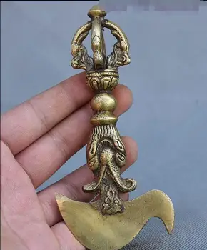 

Tibet Buddhism Bronze Copper Dragon head Vajra Tomahawk Phurba Dagger Holder