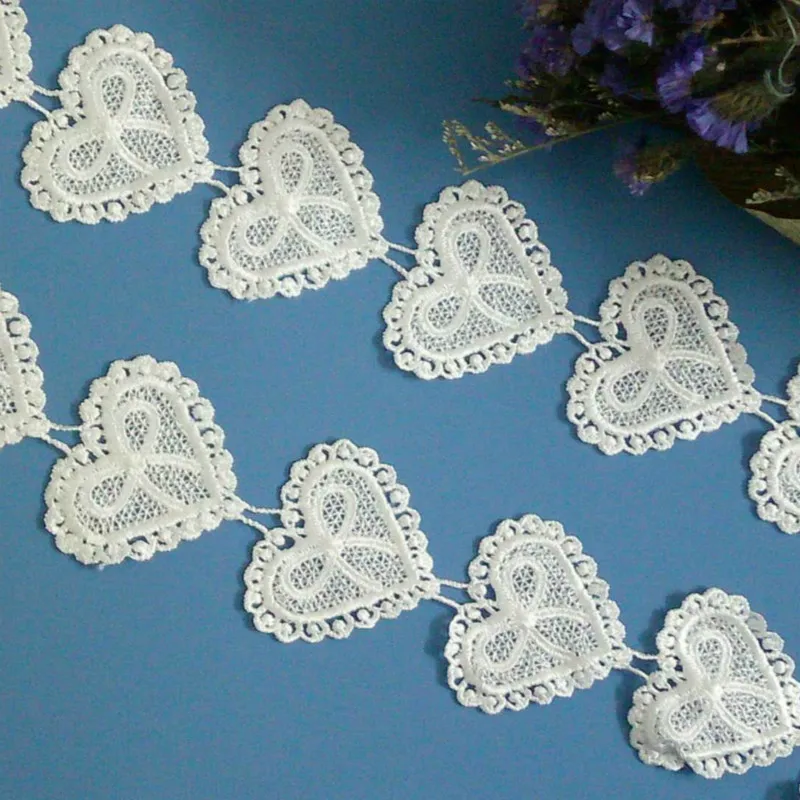 

1 Yard 5cm Ivory Heart Bowknot Pearl Embroidered Lace Trim Ribbon Fabric Sewing Craft Patchwork Handmade For Costume Decoration