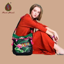 Новейшие Классические Этнические вышитые женские сумки на плечо, Модные Винтажные холщовые женские сумки ручной работы