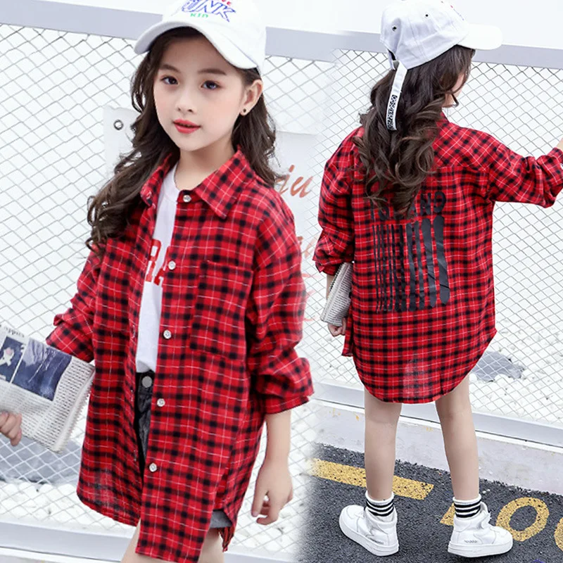 

Toddler Plaid Shirt For Girls 2018 New Fashion Long Sleeve Cotton Blouse Teen Tee Shirts Fall Girls Tops 4 5 6 7 8 9 10 11 12
