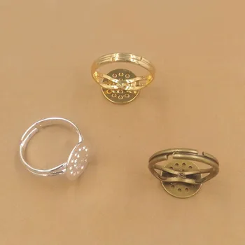 

Multi-color Plated Rings Settings with 12mm Flat Circle Filigree Pad Cabochon Bases Blanks Adjustable Ring Findings DIY