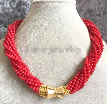 

18" 10row 4-5 mm perfect round red coral necklace - magnet clasp
