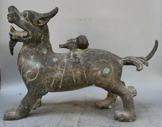 

JP S0524 19" Old Chinese Bronze exorcise Unicorn Beast Pi Xiu cucurbit Statue sculpture B0403