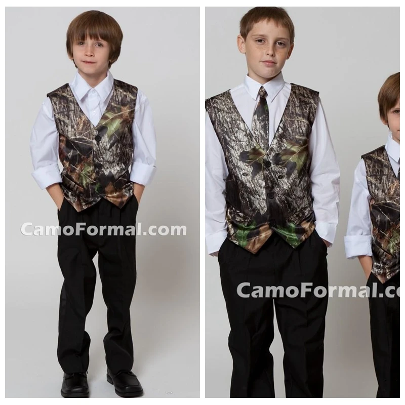 

2019 Custom Camo Boy's Attire Formal Wear Camouflage Real Tree Satin Vest Cheap Sale Only Vest For Wedding Kids Boy Formal Wear