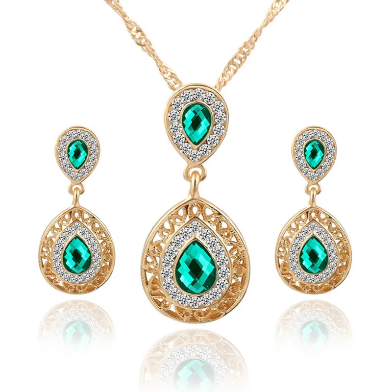Женский свадебный ювелирный комплект из колье и серёг с кристаллами|bridal wedding jewelry
