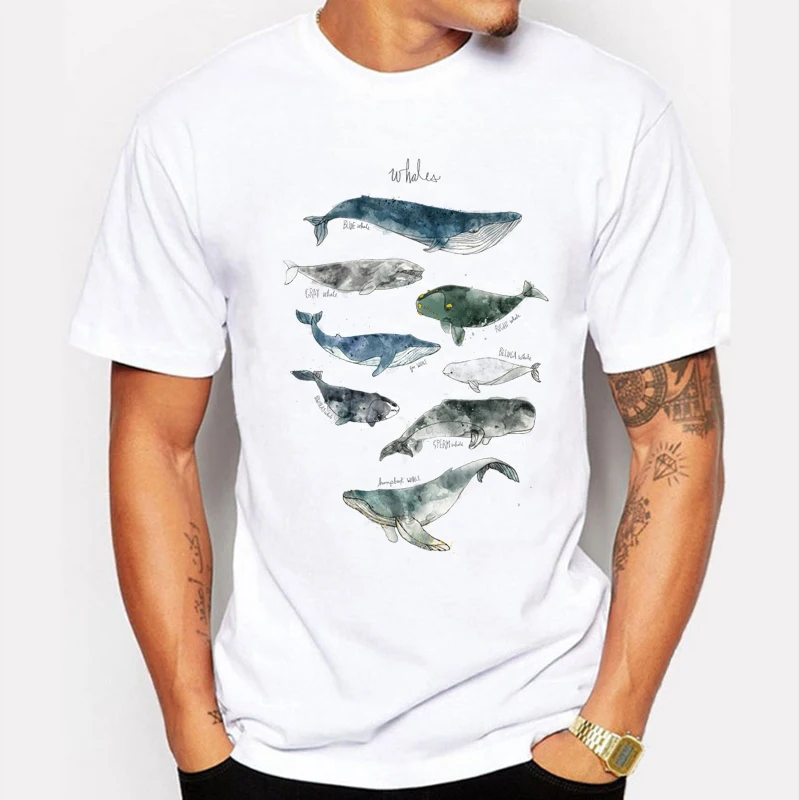 Модные футболка мужская Оригинальные Кит Печати мужские футболки Высокое Качество Короткий Рукав Футболки Мужчин футболка