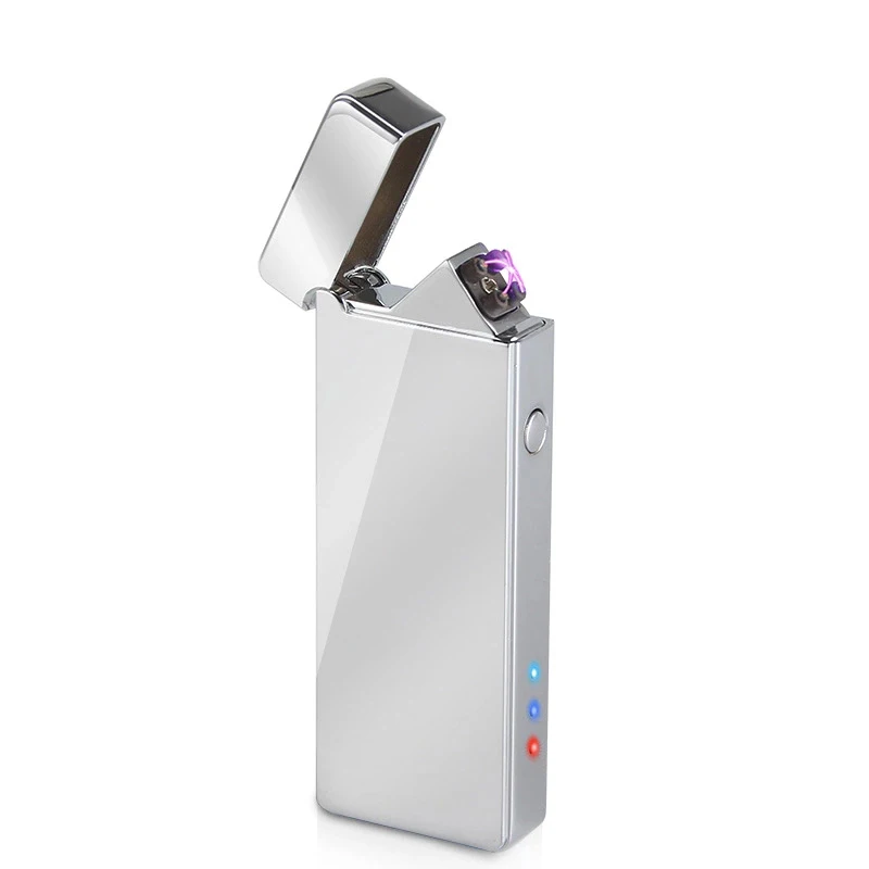 Зажигалка USB Электронная зажигалка для курения ветрозащитная электронная более легкий импульс зажигалка электрическая двойная дуга USB зарядное устройство - Название цвета: Bright Silver