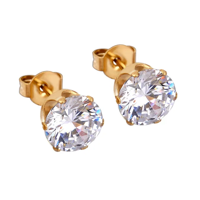 Hypoallergenic 316l Stainless Steel Round Pure Zircon Stud Earrings Hypoallergenic 316l Stainless Steel Round Pure Zircon Stud Earrings Jewelry Gold And Silver Two Tone