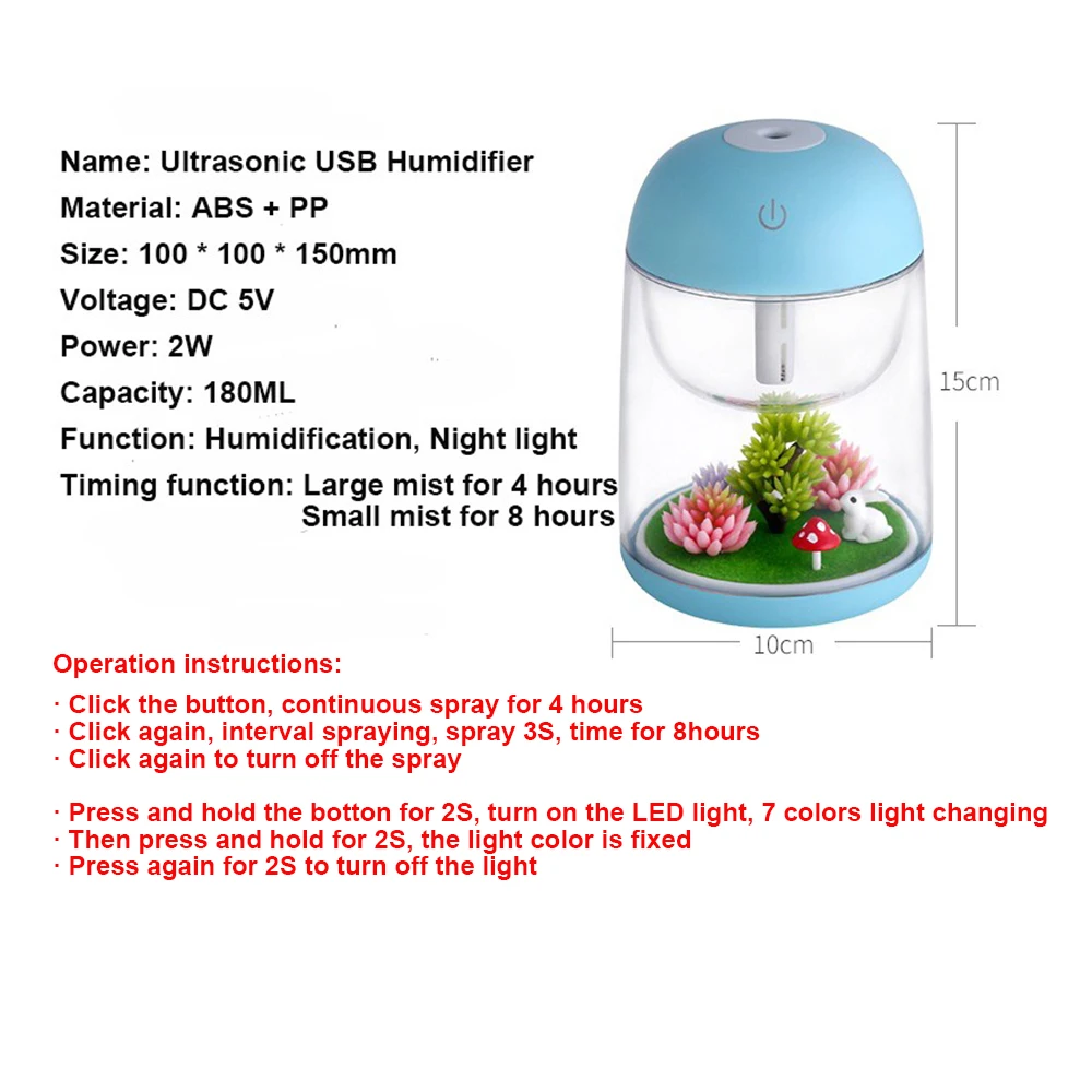 Мини портативный туман увлажнитель прозрачный микро-пейзаж увлажнитель воздуха Спрей очиститель воздуха диффузор с светодиодные лампы для дома