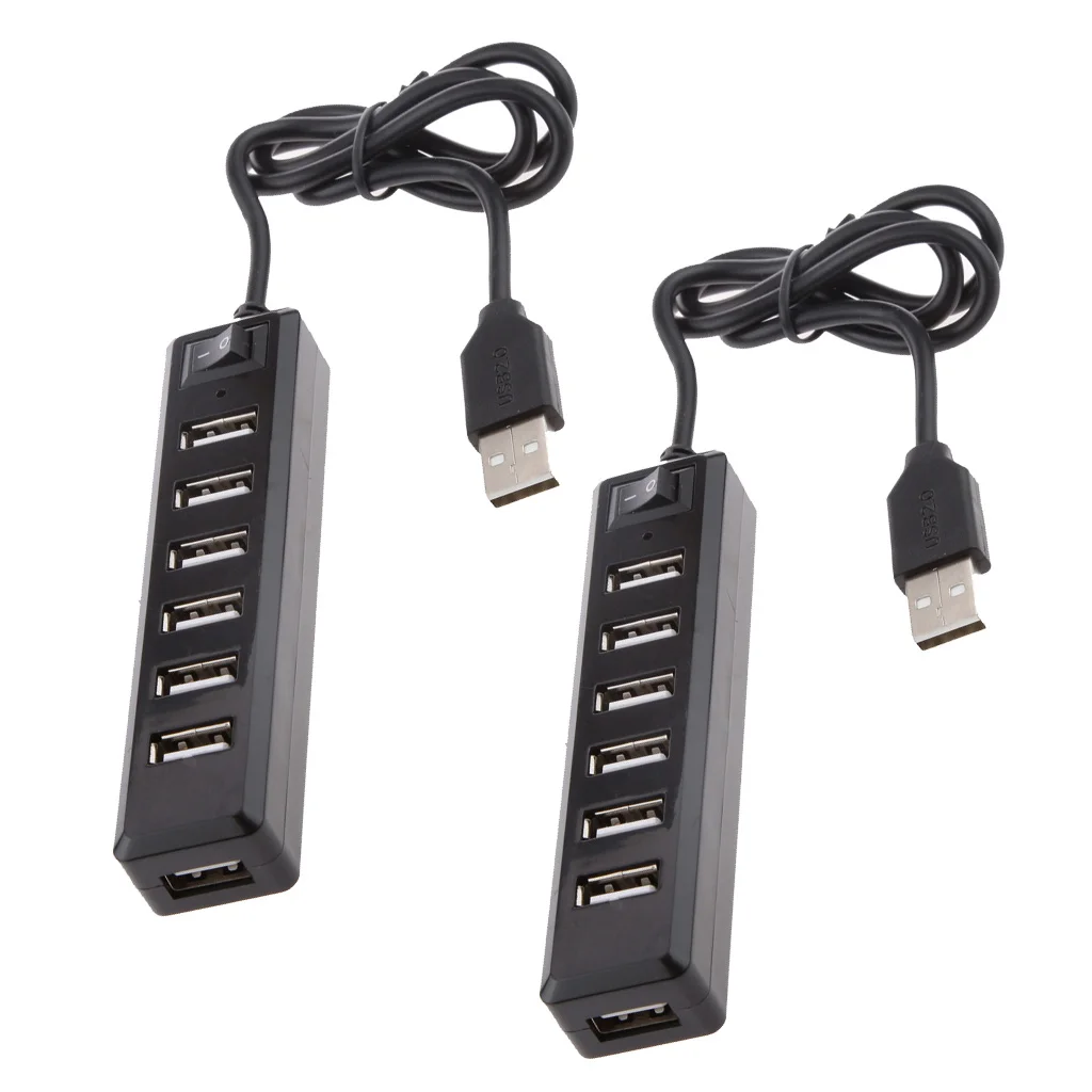 MagiDeal 2x High Speed 7 Port USB HUB 2.0 Multi Splitter Expansion PC Laptop Adapter  Power Supply Portable Charger