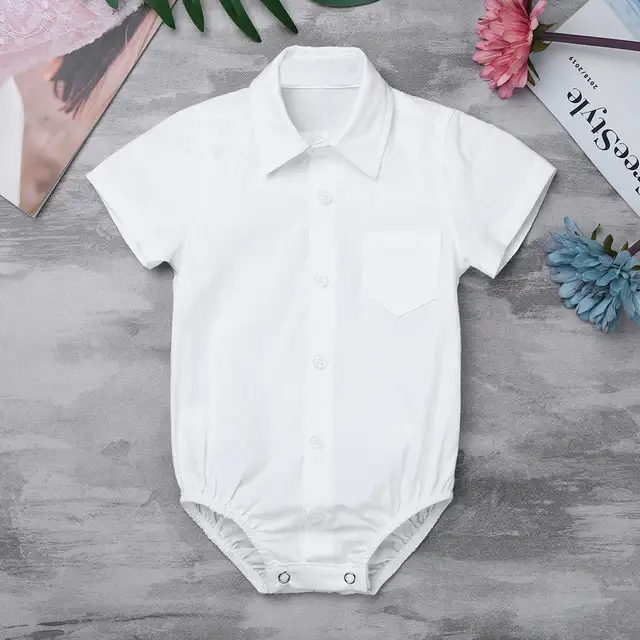 baby button down shirt onesie white