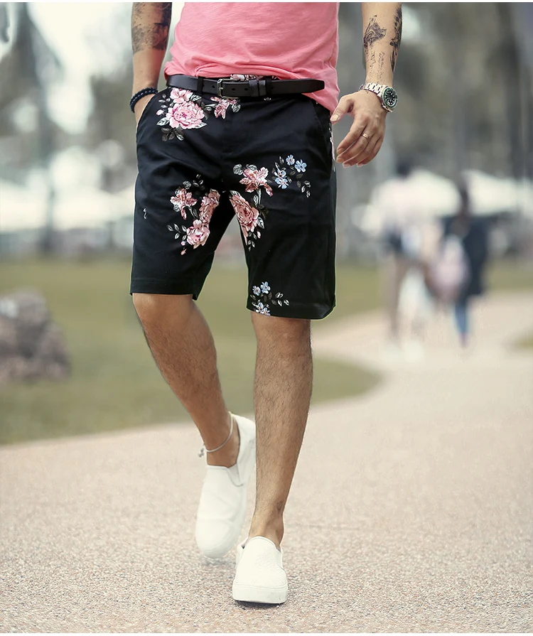 Смешанные мужские летние модные шорты с принтом, шорты для отдыха с цветочным принтом, мужские пятицентные брюки, брюки для отдыха K791