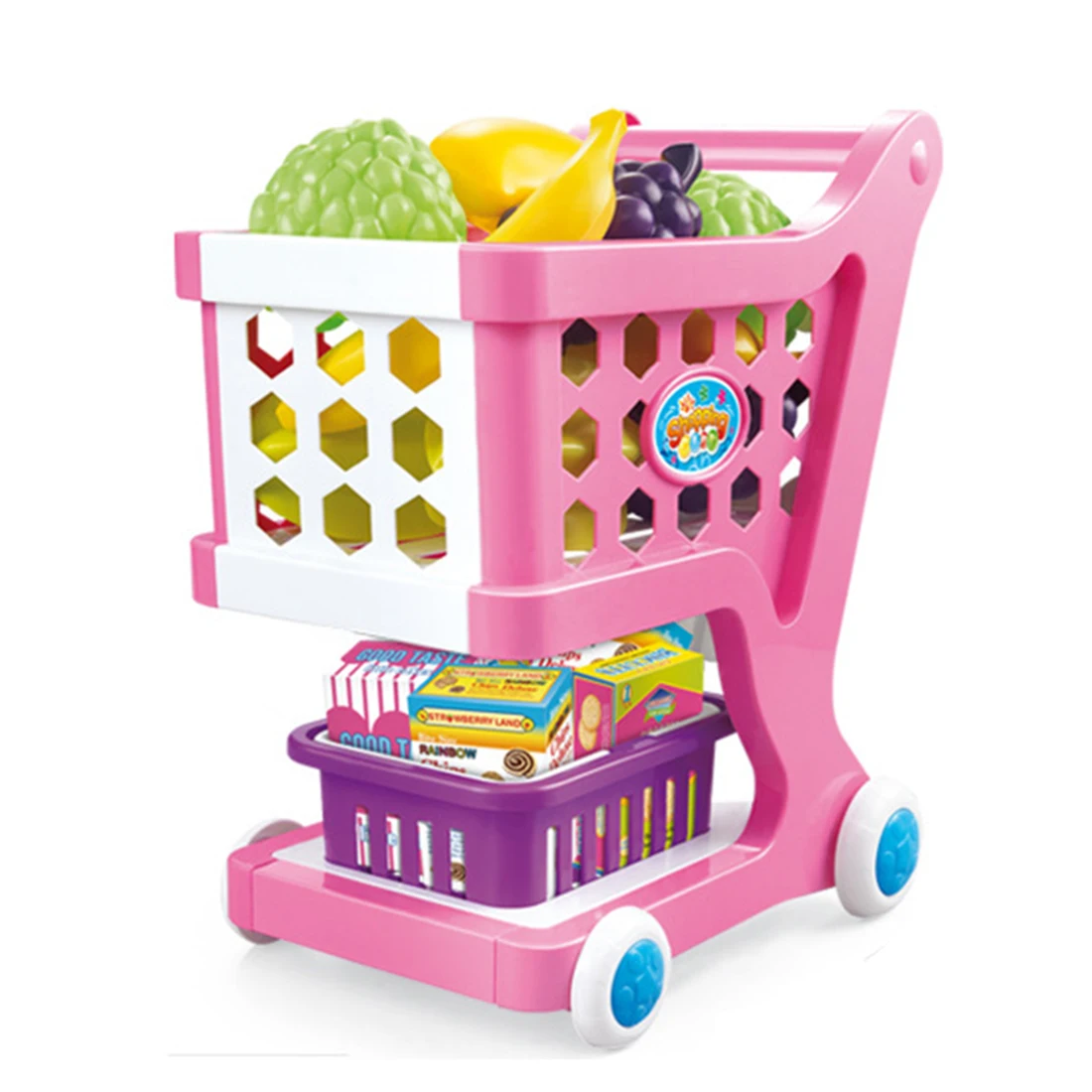 Супермаркет тележка моделирование Тележка для покупок с фруктами овощи продукты игрушки для детей Раннее Обучение