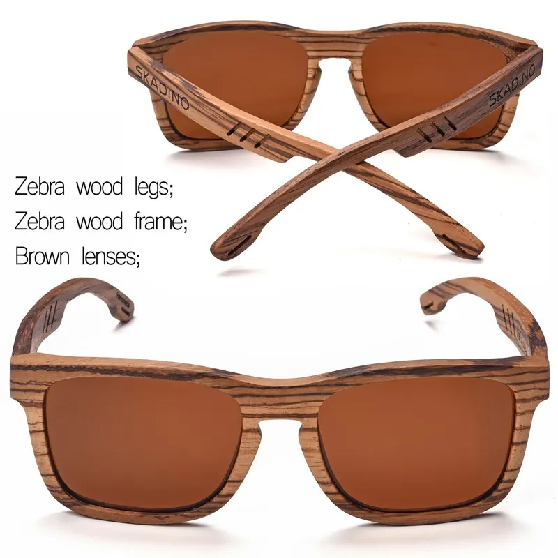 SKADINO, UV400, поляризационные, Зебра, полностью деревянные солнцезащитные очки, модные, солнцезащитные очки для женщин и мужчин, с покрытием, синие, коричневые линзы, ручная работа, крутой бренд - Цвет линз: S1057C05