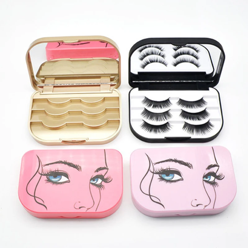 

Eye Lashes Cont Packing Box Storage Shape Blank False Eyelash Three Pairs Sample Container With Mirror Eyelashes Makeup Set Tool