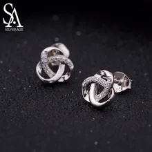 SA SILVERAGE 925 Sterling Silver Stud Earrings Woman 925 Silver Zirconia Silver Stud Earring for Women Jewelry Accessories Gifts 925 sterling silver dragon japanese katana mens biker rocker stud earring 8m009 pair