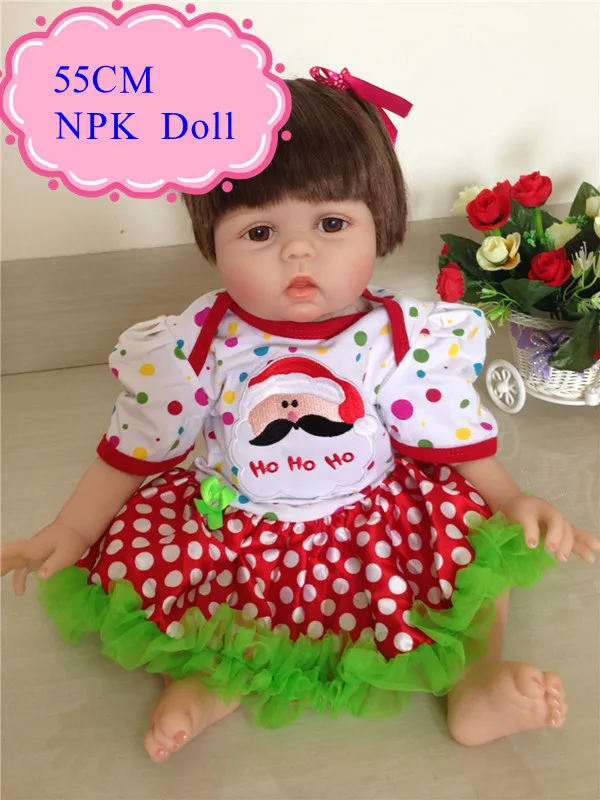 

New Arrival 55cm 22inch Silicone Reborn Baby Doll With Colourful Christams Doll Clothes Best Bebe Doll Reborn As Kids Toys