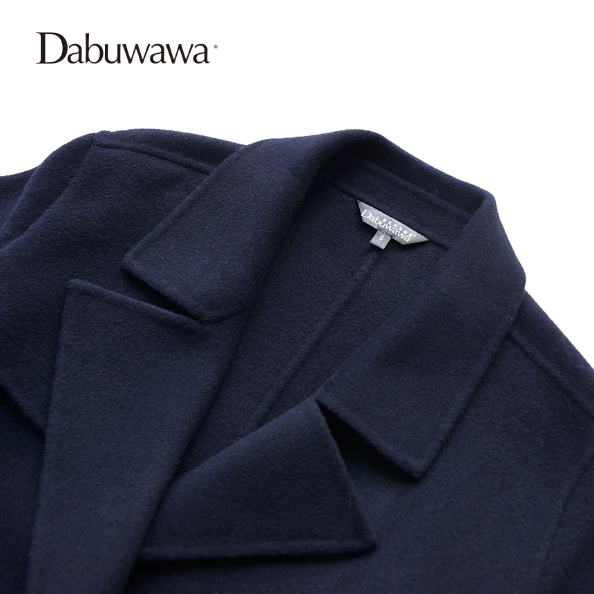 Dabuwawa Dark Blue Winter Warm Cashmere Wool Coat Women Slim Long Coat With Belt Manteau Femme 
