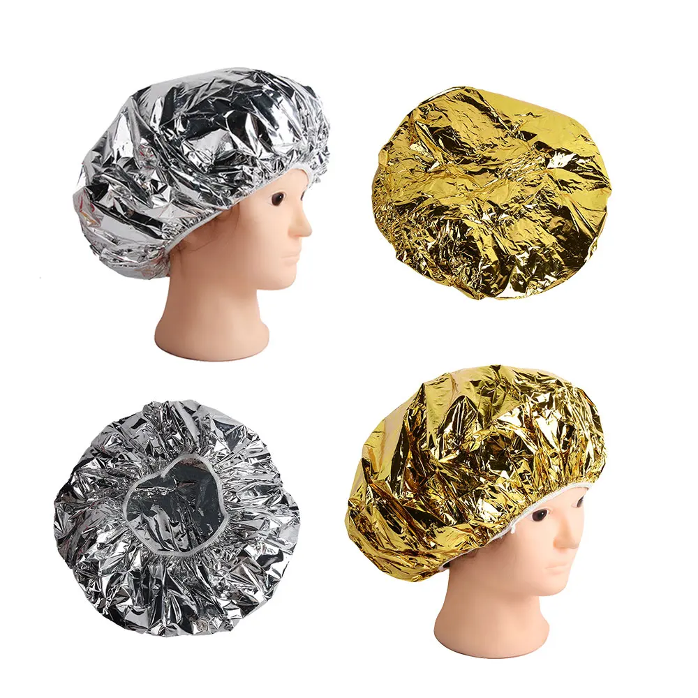 

2 Pcs Waterproof Spa Hair Salon Shower Caps Aluminum Foil Caps Portable Disposable Home Hats Hair Care Protector Hair Styling