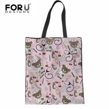 FORUDESIGNS/Экологичная холщовая хозяйственная сумка для медсестры с принтом медведя, большая сумка-тоут для бакалейный товаров в супермаркете, льняные сумки