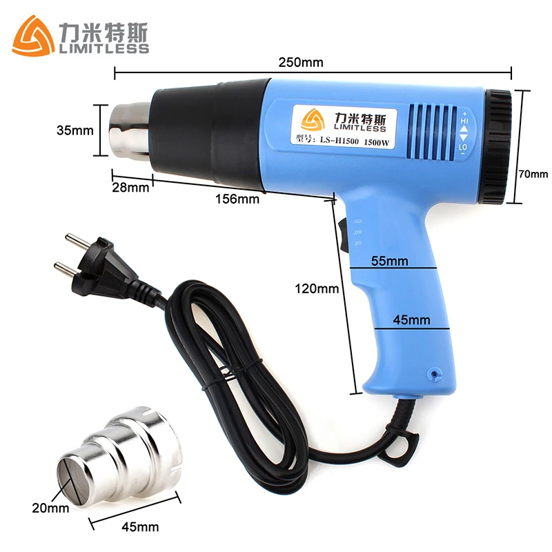 AC220V EU Plug Temperature Adjustable 2000W Industrial Electric Heat Gun Handheld Hotair Gun for Wallpaper Paint Stripping