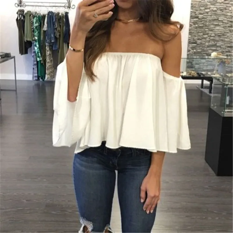 

New Arrival Summer T-shirt Fashion Women's Ladies Lace Off-shoulder Casual Tops T Shirt