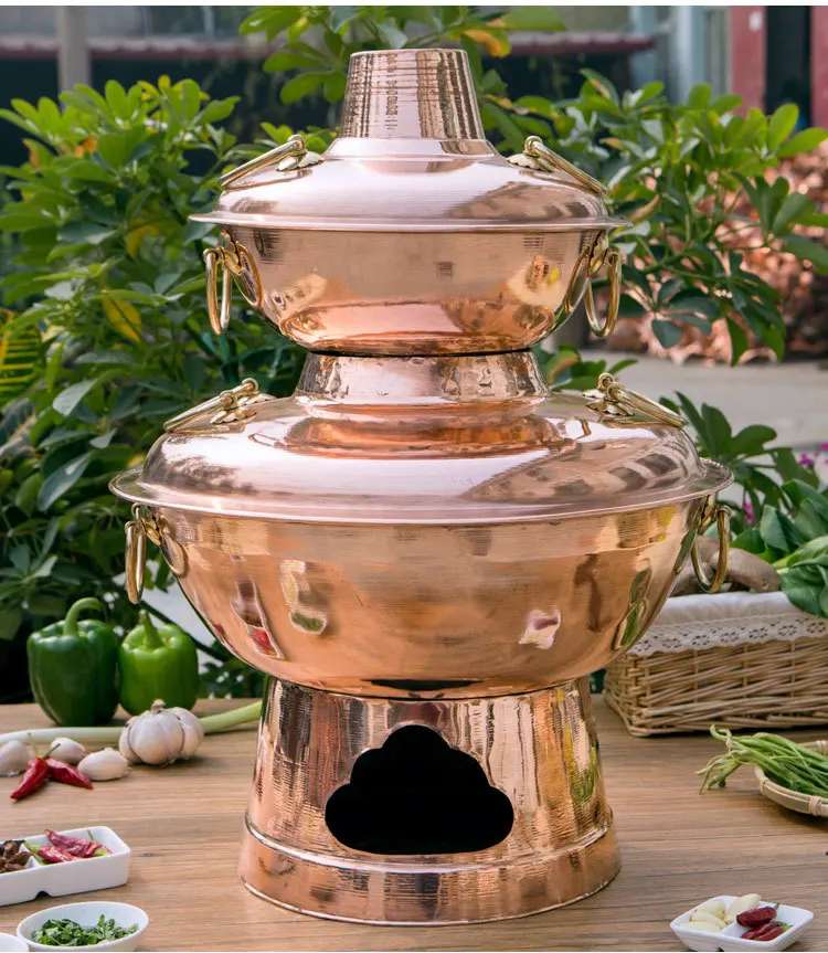 

32cm China double layers copper hot pot thickened Mongolian Chinese Sichuan charcoal copper fondue soup pot Donglaishun