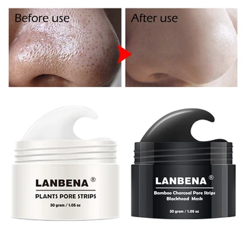 

LANBENA 2Pcs Bamboo Charcoa Pore Strips Blackhead Mask +Plants Nose Mask Pimples Acne Treatment Black Head Remover Peel off Mask