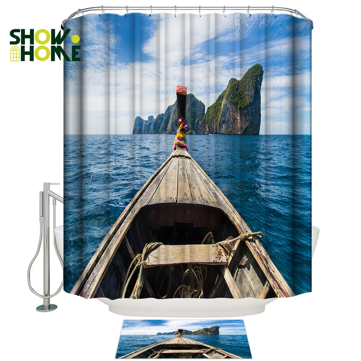 Showhome Adventure Beach Boat Blue Sea Landscape душевые занавески для ванной наборы с ковриками