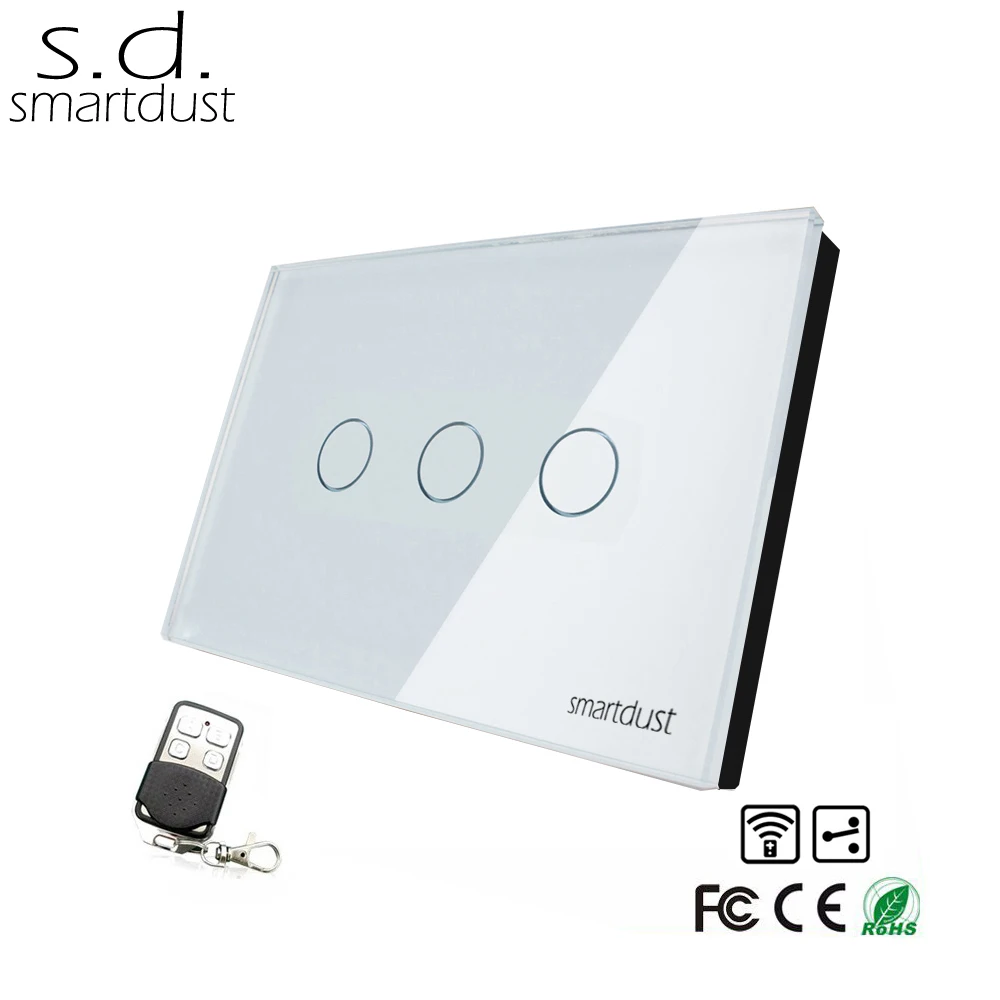 Smartdust US 3 Gang 2 Way RF Remote Switch, Glass Panel Touch Wireless