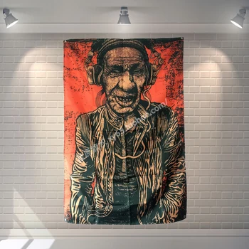 

Old Man Retro Industrial Wind Poster Music Scrolls Bar Cafes Living Room Decoration Banners Hanging Art Waterproof Cloth Decor
