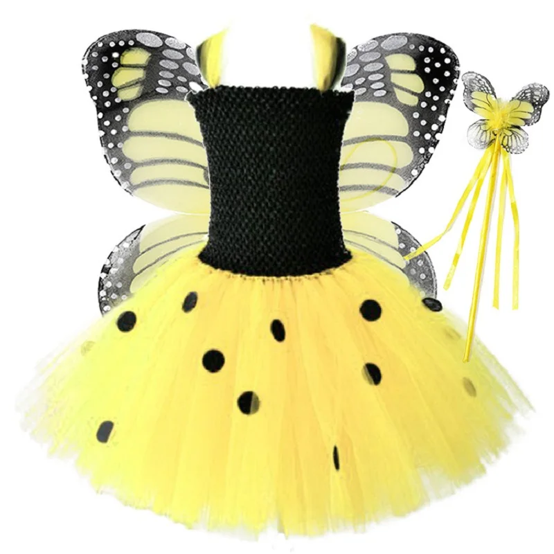 

2019 Halloween Children's Fairy Style Polka Dot Mesh Tutu Dress with Butterfly Wings Princess Party Kids Fancy Cosplay Costumes