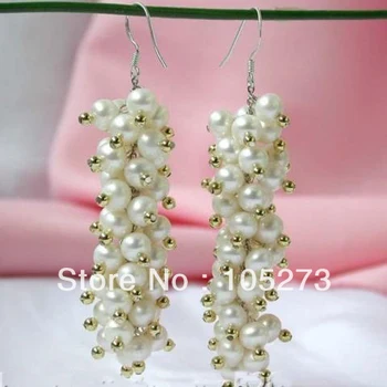 

New Arriver Natural Pearl Jewelry Beautiful White Round Freshwater Pearl Sway Earrings S925 Sterling Silvers Hook Free Shipping