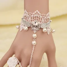 Готическая подвеска в стиле стимпанк браслеты для женщин крылья Ангела бусины-черепа кружева браслеты звено цепи палец Круглый браслет ювелирные изделия