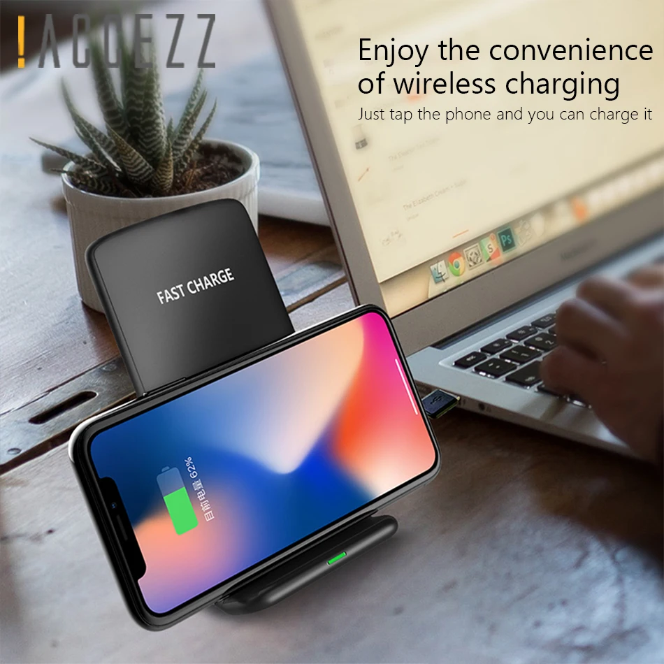 

!ACCEZZ 2 in 1 Vertical Phone Stand Holder Fast Qi Wireless Charging For iPhone X 8 Plus XR Charger For Samsung Galaxy S8 MIX 2S