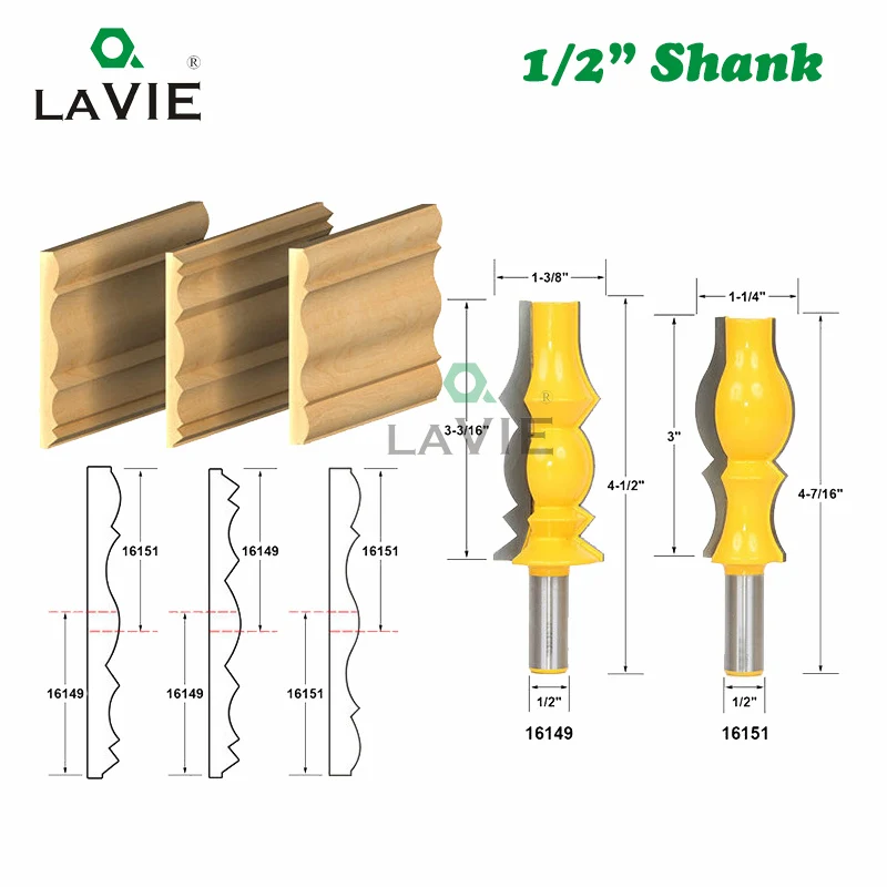 Fresas para Trabalhar Lavie – Grande Reversível Coroa Moldagem Roteador Bit Conjunto Braço Linha Sulco Madeira Mc03050 2 Pçs 12mm 1
