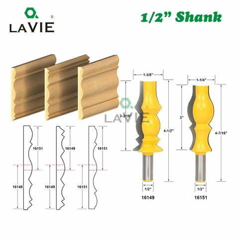 Fresas para Trabalhar Lavie – Grande Reversível Coroa Moldagem Roteador Bit Conjunto Braço Linha Sulco Madeira Mc03050 2 Pçs 12mm 1