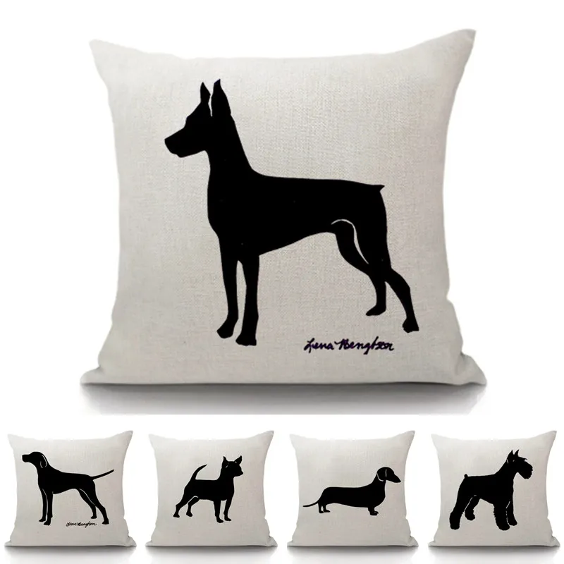 

Black Dog Print Home Decor Cushion Cover Dachshund Shepherd Dog Doberman Pinscher Animal Christmas Decoration Sofa Pillow Case