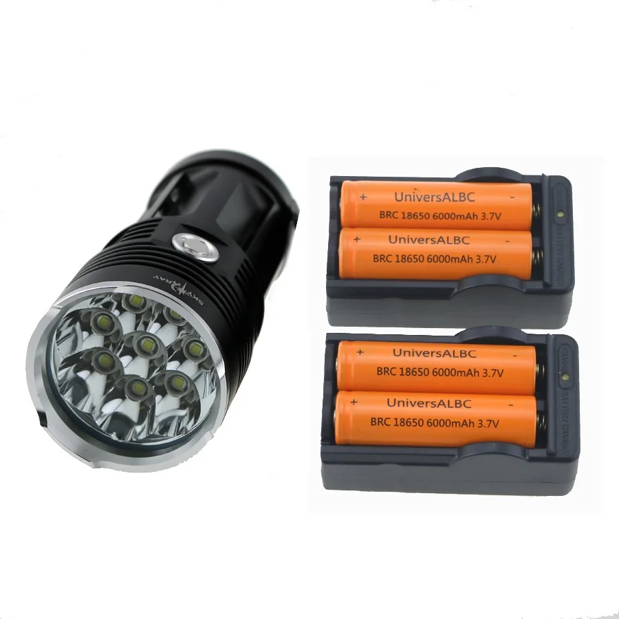 

8T6 15000 Lumens Led Flashlight 8xCree XML T6 Rechrageable Tactical Lanternas Torch Waterproof + 4x18650 Battery + 2xCharger