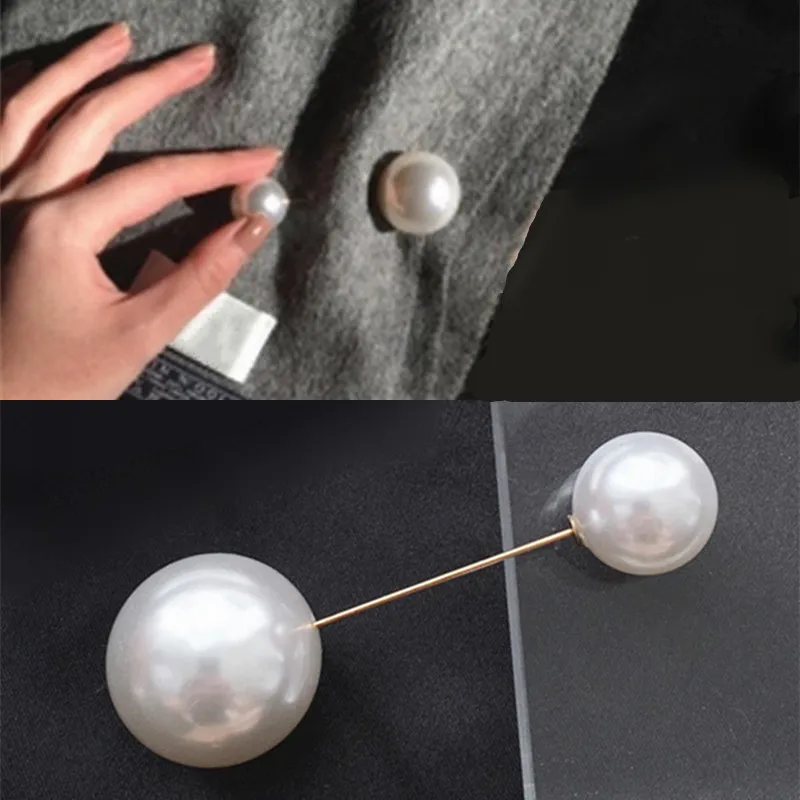 

Fashion Simple Jewelry Size Two Imitation Pearls Brooch Pins For Woman Girls Temperament Cardigan Sweater Scarf Buckle Brooches