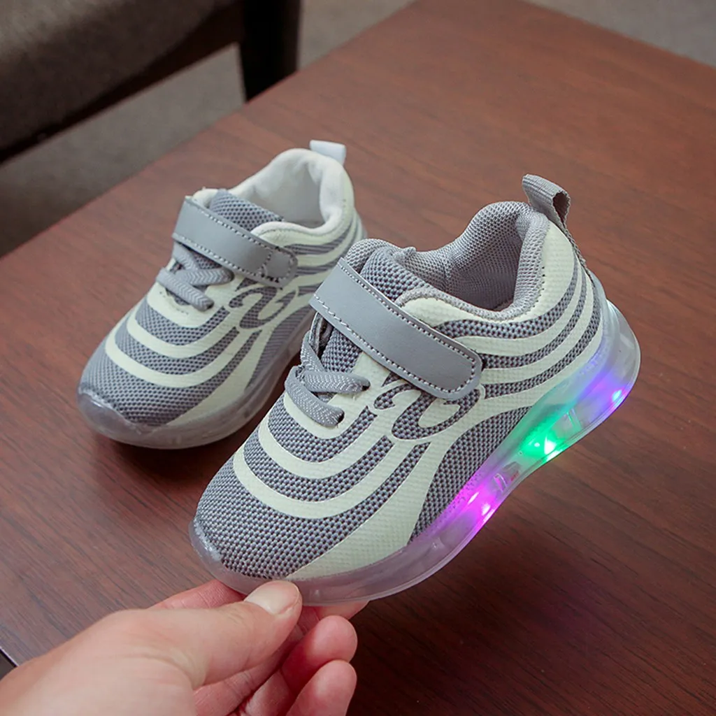 New Breathable Children Kid Baby Girls Boys Mesh Led Luminous Sport Run Sneakers Casual Shoes Fashionable Kids shoes Autumn