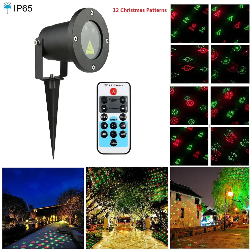Outdoor Laser Light RG 12 Patterns Red Green Christmas Lights Garden