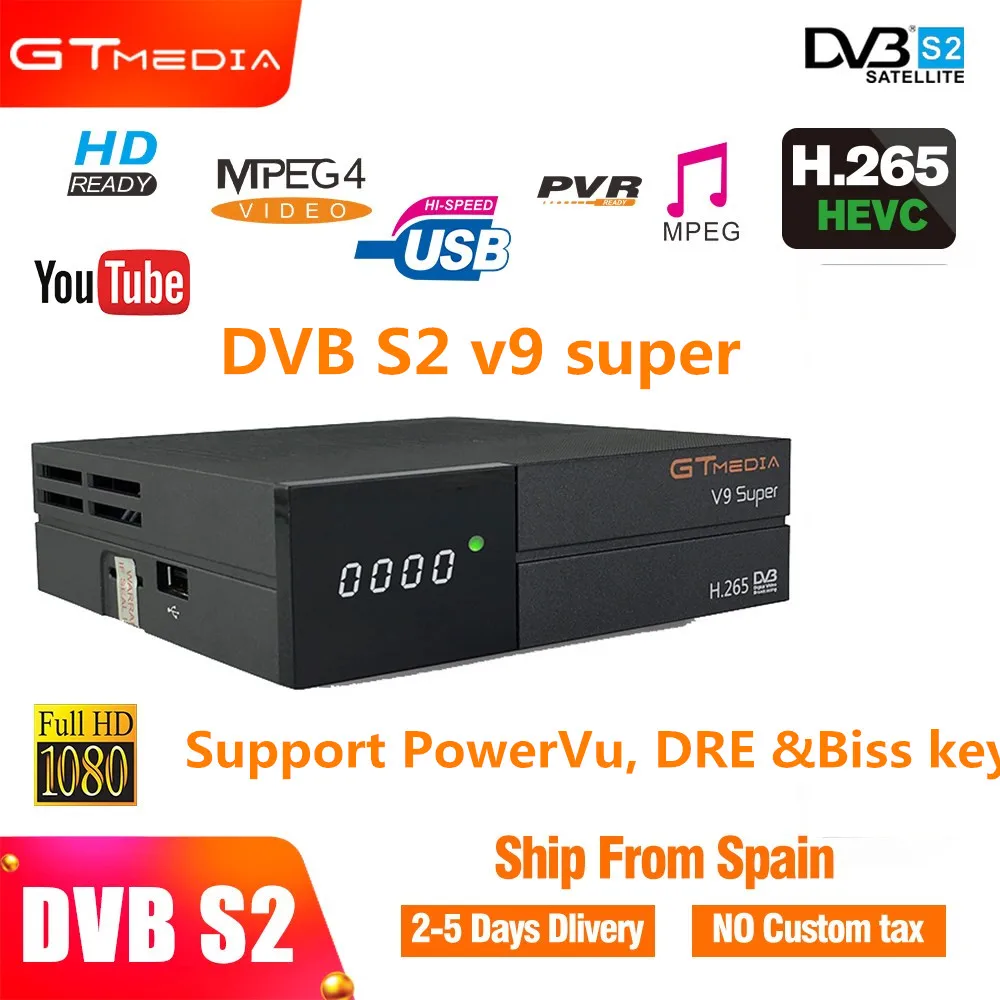

GT Media dvb - s2 v9 super full hd H.265 HEVC satellite tv receiver support PowerVu Dobly and Biss key built in wifi DVB TV BOX