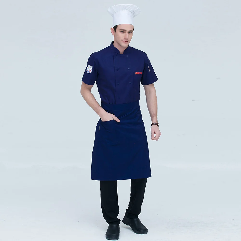 Short sleeved catering Workwear restaurant uniforms shirts hotel Kitchen Chef Jackets Double-breasted Food Service work clothes